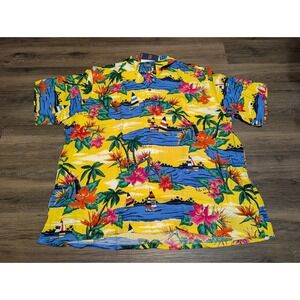 Polo Ralph Lauren Mens 2XLT Yellow Tropical Sailboat Hawaiian Camp Shirt NWT